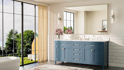 TETOTE 60 x 36 Inch Brushed Nickel Bathroom Mirror Metal Framed Bathroom Mirror, Tempered Glass, Modern Farmhouse Wall Mounted Mirror for Decorative(Horizontal/Vertical)