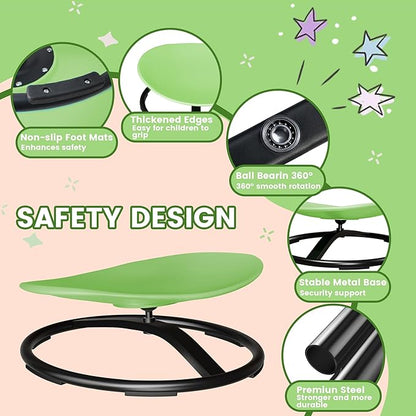 21" L × 19" W Large Size Spinning Chair for Autistic Kids, Autism Sensory Spinning Chair, Sensory Toys for Kids with Autism & ADHD, Sit and Spin Training Body Coordination, Light Green Rounded Share