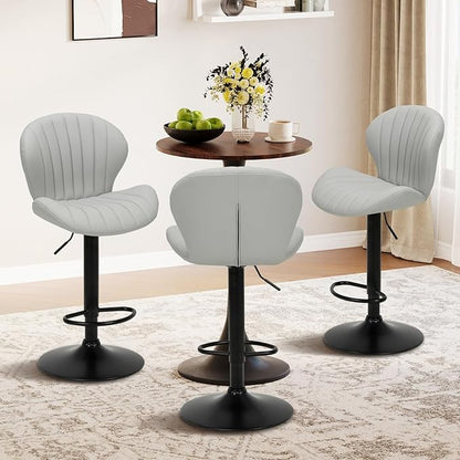 COLAMY Bar Stools Set of 2, Modern Swivel Bar Chairs, Adjustable Faux Leather Upholstered Barstools Counter Height with High Backrest for Bar, Kitchen Island, Dining Room, Grey