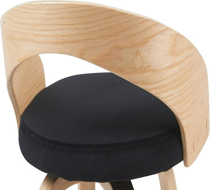 Armen Living Sonia Modern Swivel Counter Height Bar Stool with Black Upholstered Seat and Patterned Oak Wood Finish