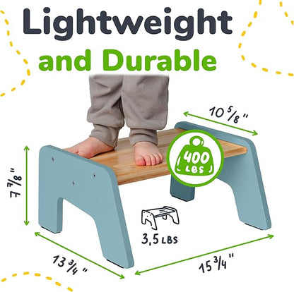 1-Step Wooden Step Stool for Toddlers | Kids Step Stool for Bathroom Sink, Kitchen, and Potty Training | Non-Slip Stool for Toilet Independence | Wooden Step for Children Ages 2+ Blue