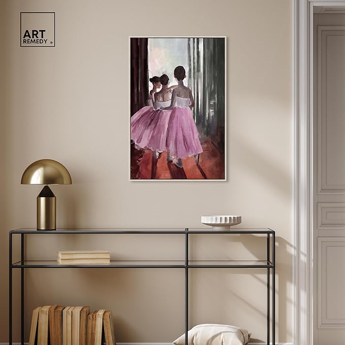 Art Remedy Little Girls Ballerinas Canvas Classic Vintage Wall Art, Silver Frame, 20" x 30"