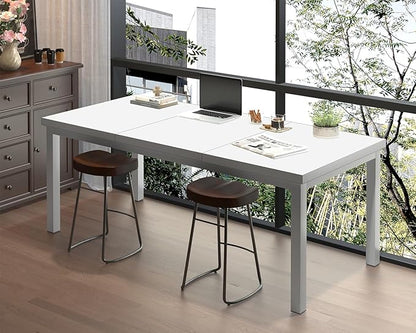 63 Inch Large Computer Desk, Home Office Desk, Modern Desk Table for 2 Person Gaming Computer Desk, Simple Office Desk for Work,Craft,Writing,Studying, Etc., White