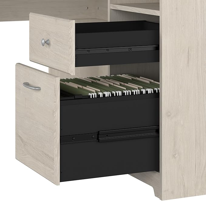 Bush Furniture Cabot 60W L Shaped Computer Desk in Linen White Oak
