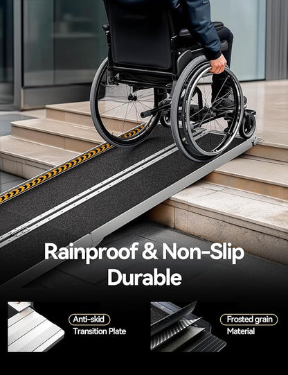 FACHNUO 10 Feet Portable Wheelchair Ramp with Support Legs, Non-Skid Aluminum Handicap Ramps, Folding Threshold Wheel Chair Ramp for Home Steps, Stairs, Entry, Threshold, Doorways, 800LBS Capacity