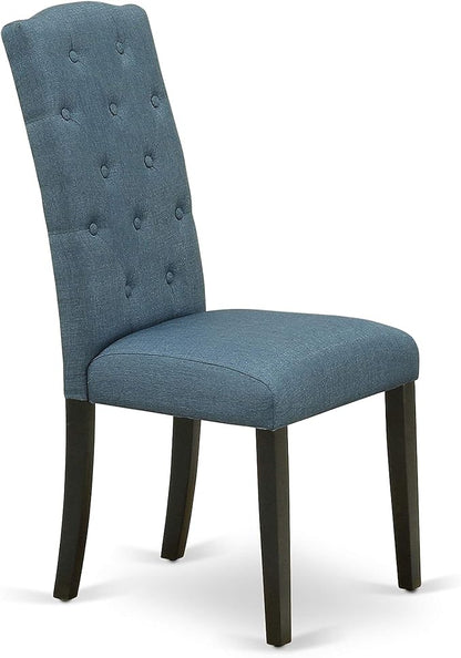 East West Furniture NOCE5-BLK-21 5 Piece Kitchen Table Set for 4 Includes a Rectangle Dining Table with Butterfly Leaf and 4 Mineral Blue Linen Fabric Parsons Chairs, 32x54 Inch, Black