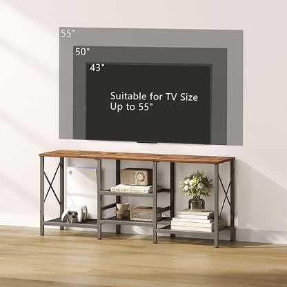 TV Stand for 55 Inch TV, Entertainment Center with 3-Tier Open Shelves, TV Console Table for Living Room, Bedroom, Rustic Brown