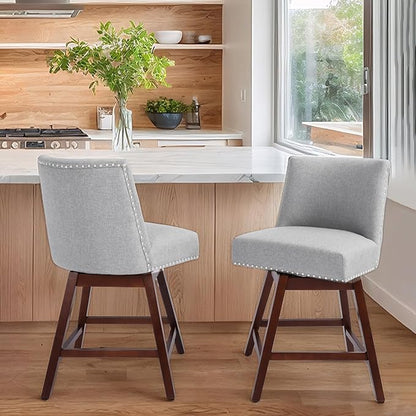 Counter Height Barstools Set of 2,360° Swivel Bar Stools with Back,26 inch Modern Counter barstools,Upholstered Bar Tall Stools for Kitchen Counter,Kitchen Island,Bar, Home (Light Gray, SET OF 2)