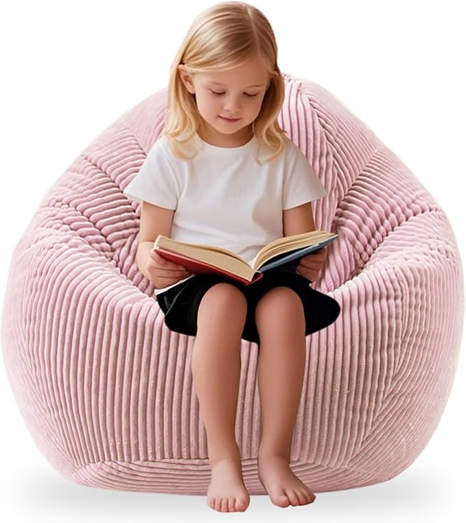 LPMOERA Bean Bag Chairs for Kids/Teen with Memory Foam Filling Bean Bag Sofa with Soft Corduroy Fabric BeanBag Chair for Living Room Bedroom College Dorm Reading Chair Light Pink