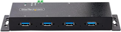 StarTech.com 4-Port Industrial USB 3.0 5Gbps Hub, Rugged USB Hub with ESD Protection, DIN/Wall/Desk Mountable USB-A Hub, USB Expander w/Locking Ports, Heavy Duty - TAA