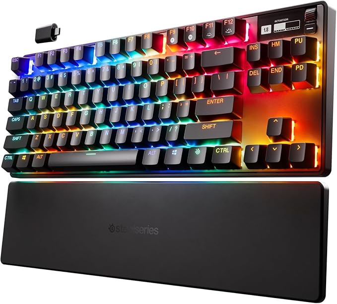 SteelSeries Apex Pro TKL Wireless HyperMagnetic Gaming Keyboard — Esports Tenkeyless — OLED Screen — Adjustable Actuation — PBT Keycaps — Bluetooth — 2.4GHz — USB-C