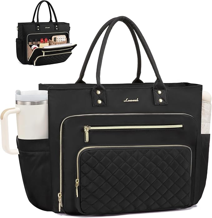 LOVEVOOK Laptop Tote Bag for Women, Work Bags Computer Laptop Bag, Teacher Tote Bag, Professional Briefcase Business Large Purses Handbag, Black, 17 Inch
