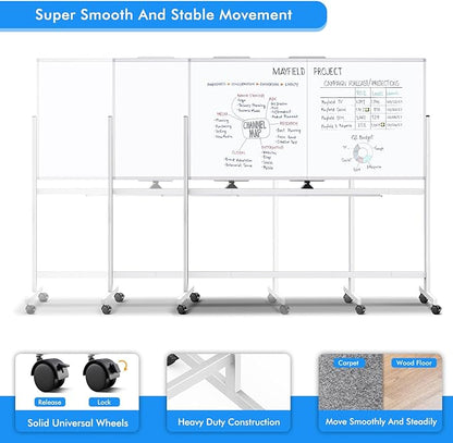 maxtek Rolling Whiteboard, 72x40 Large Double-Sided White Board Dry Erase on Wheels, Giant Magnetic White Board Standing for Office, School, Home Office, Homeschool(72 x 40)