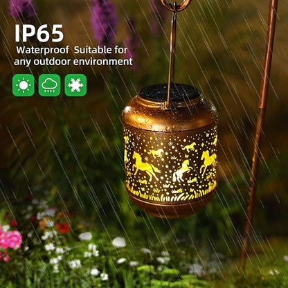 Horse Solar Lanterns Outdoor Waterproof,Horse Garden Decor Birthday Gifts for Women Men Mom Hanging Solar Lights Metal Decoration Outside for Yard，Porch, Patio, Pathway, Landscape, Backyard