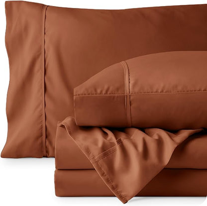 Bare Home King Sheet Set - Luxury 1800 Ultra-Soft Microfiber Queen Bed Sheets - Double Brushed - Deep Pockets - Easy Fit - 4 Piece Set - Bedding Sheets & Pillowcases (King, Terracotta)
