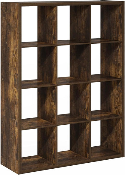Furinno Cubicle Open Back Decorative Cube Storage Organizer, 12-Cube, Amber Pine