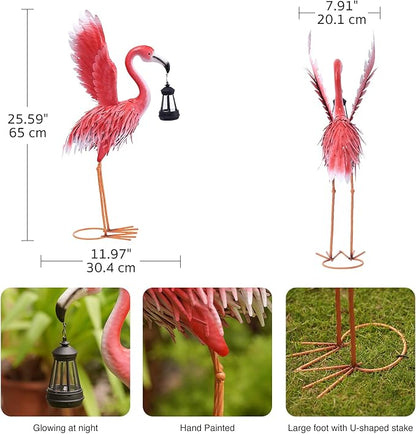 Goodeco 25.6" Metal Flamingo Statue with Solar Lantern - Pink Flamingo for Garden Yard Patio Decorations, Perfect Flamingo Gifts (Flamingo)
