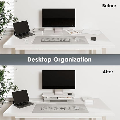 Fenge Acrylic Monitor Stand Riser, 23.6 Inches Monitor Stand with Metal Storage, 2 Tier Acrylic Computer Riser for Desk, Clear Laptop Stand for PC, Laptop, Printer, TV, White