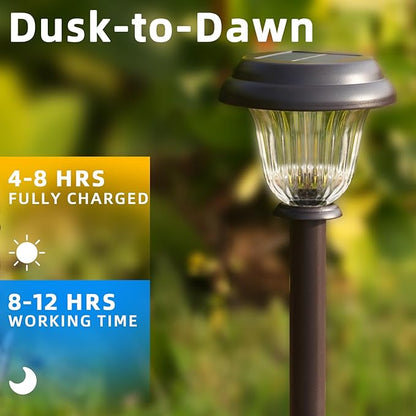 DERAYSION 8 Pack Solar Lights Outdoor, Stainless Steel Glass Solar Pathway Lights, Auto On/Off Long-Lasting Waterproof Landscape Lighting for Garden, Landscape, Path, Yard, Warkway (Warm White)