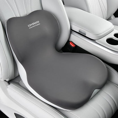 Coverado Seat Cushion and Lumbar Support Pillow One Piece for Car Office Chair, Ergonomic Memory Foam Desk Chair Cushion Back Support Pillow, Sciatica & Back & Tailbone Pain Relief Cushion-Gray