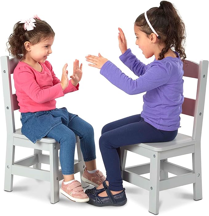 Melissa & Doug Wooden Chairs, Set of 2 - Gray Furniture for Playroom - Kids Wooden Chairs, Children's Wooden Playroom Furniture