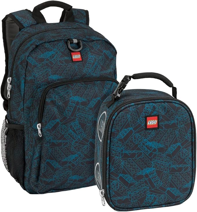 LEGO Heritage Classic Backpack and Lunchbox 2-Piece Combo Set, Matching Back to School Pack and Lunch Kit, Blueprint