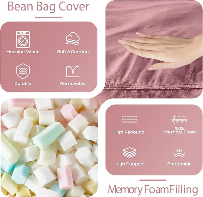 HABUTWAY Bean Bag Chair: Giant 4' Memory Foam Furniture Bean Bag Chairs for Adults with Microfiber Cover 4Ft (Soft Pink)