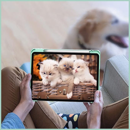 Fintie Hybrid Slim Case for iPad Pro 11-inch (4th / 3rd Generation) 2022/2021 - [Built-in Pencil Holder] Shockproof Cover w/Clear Transparent Back Shell, Also Fit iPad Pro 11" 2nd Gen, Green