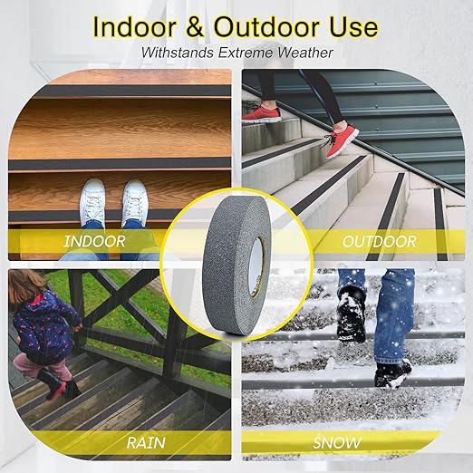 S&X Gray Anti Slip Tape 1 1/2 Inch x 60 FT Roll, Ultimate Non-Slip Skid Grip Tape for Outdoor Stair Treads, Wooden Steps & Exterior Grips, Grit 60, Waterproof, Extra-Durable