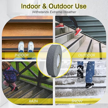 S&X Gray Anti Slip Tape 1 1/2 Inch x 60 FT Roll, Ultimate Non-Slip Skid Grip Tape for Outdoor Stair Treads, Wooden Steps & Exterior Grips, Grit 60, Waterproof, Extra-Durable