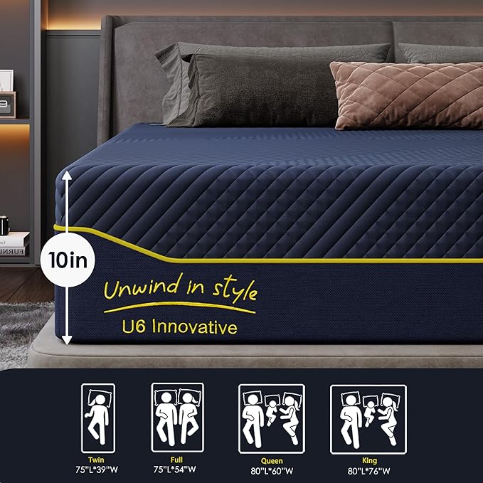 SDHYL 10 Inch Twin Memory Foam Mattress, Medium Firm Gel Infused Cooling for College Dorm & Kids' Room, CertiPUR-US Certified & Fiberglass-Free, Bed in a Box with Washable Cover