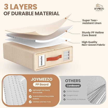 4 Pack Bed Sheet Organizers and Storage(King &Queen Size) with an Elastic Strap, Foldable Closet Linen Sheet Storage Container, Sheet Set Box for Blankets, Duvet Cover and Pillowcase, Beige