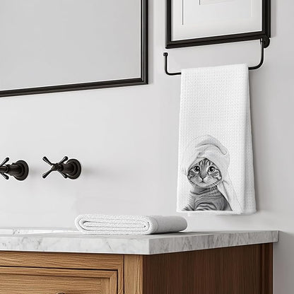 Funny Cat Hand Towels, Cat Gifts for Women, Funny Cute Hand Towels for Bathroom,16x24 Inches