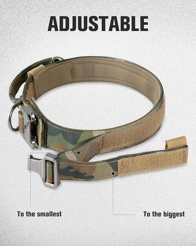 Joytale Tactical Dog Collar with Handle, Adjustable Heavy Duty Military Collar with 2 Patches for Training, Suitable for Medium Dogs, Camouflage, M