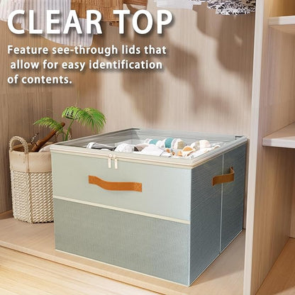 Shoe Organizer for Closet,2 Pack Foldable Shoe Storage Organizer Box Bin with Adjustable Dividers and Clear Cover, Fits up to 16-32 Pairs（Grey）