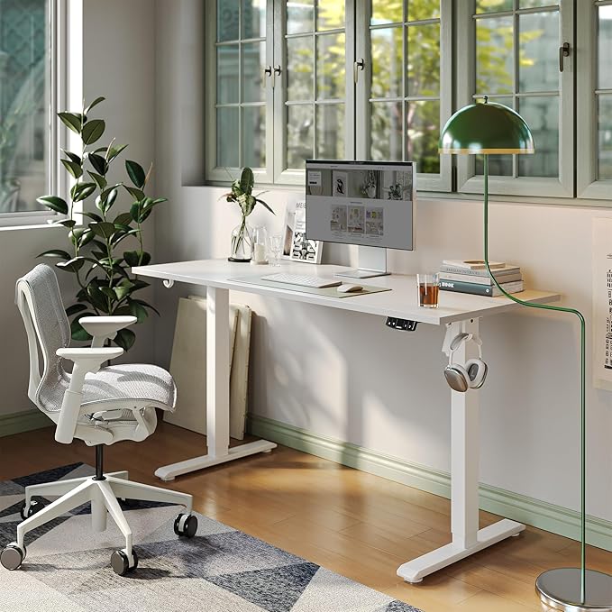 Agilestic Electric Standing Desk, 55 x 24 Inches Height Adjustable Desk, Sit Stand up for Work Office Home, Ergonomic Rising Computer Table with Memory Preset, White