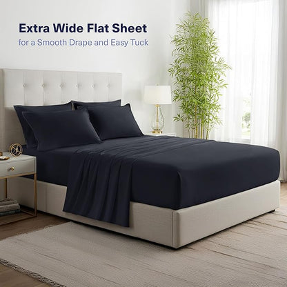 Kickoff Viscose Bamboo Sheets California King Size 4-pc 100% Organic Bamboo Viscose Bed Cooling Sheets Cal King Set Cool Bedding for hot Sleepers Sheet, Flat, Fitted, Pillowcases (Onyx Black, CK)