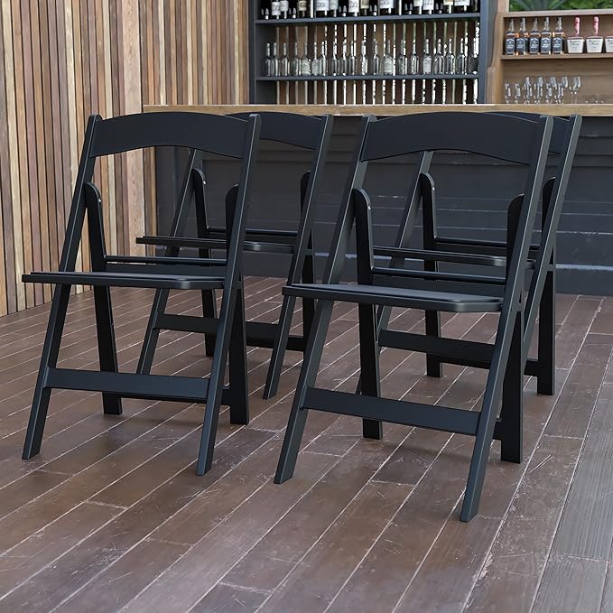 Flash Furniture Hercules Series Folding Chairs for Weddings and Formal Events, Stackable Commercial Event Seats with 1,000-lb. Static Weight Capacity, Set of 4, Black