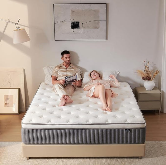 10 Inch Queen Size Hybrid Mattress with Gel Memory Foam and Individual Pocketed Coils for Motion Isolation & Edge Support, Medium Firmness for Pressure Relief, CertiPUR-US Certified,in a Box