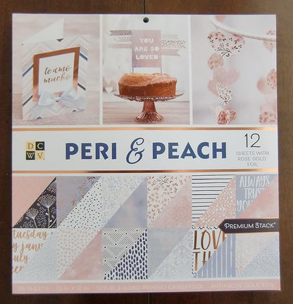 DCWV Printed Cardstock Paper 12x12, 36 Sheets of Scrapbook Paper for Crafts and Card Making, Double Sided Heavy Duty Cardstock with Foil Accents - Peri & Peach