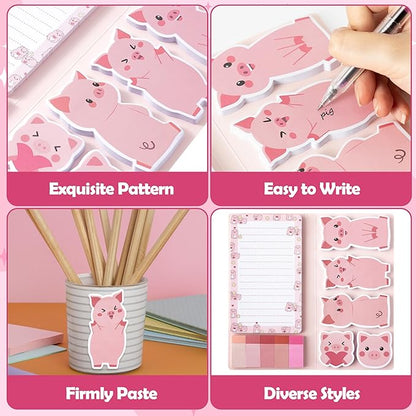 B1ykin Cute Sticky Notes Set - I Just Really Like Piggy Self-Stick Notes Pad, 550 Sheets Writing Memo Pages Sticky Notepad for Teacher Appreciation Gift, School Office Party Supplies (Pink Piggy)