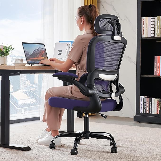 Office Chair Ergonomic Desk Chair, 330 LBS Home Mesh Office Desk Chairs with Wheels, Comfortable Gaming Chair, High Back Office Chair for Long Hours (Violet)