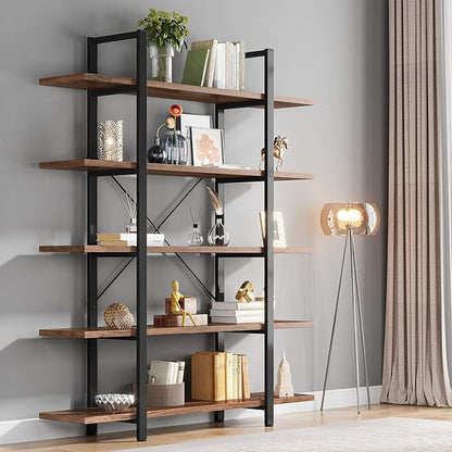 Tribesigns 5-Tier Bookshelf, Vintage Industrial Style Bookcase 72 H x 12 W x 47L Inches