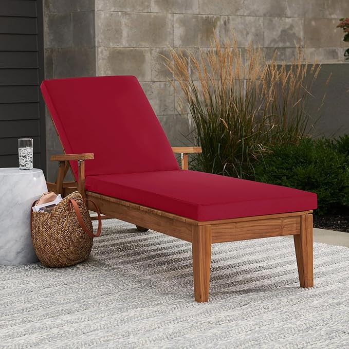 Chaise Lounge Cushions Outdoor - Waterproof and Fade Resistant Sun Lounger Replacement Cushions - Patio Lounger Pads with Removable Cover for Pool, Deck, Lawn, 80 x 26 x 3 Inch, Red