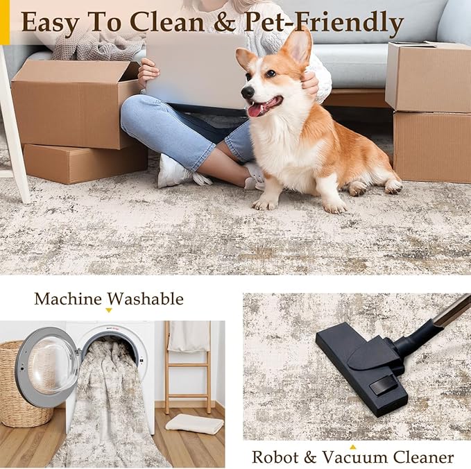 3x10 Washable Runner Rug Brown Grey Neutral Abstract Hallway Kitchen Living Room Bedroom Non Slip Throw Rug Soft Low Pile Indoor Carpet for Entrance Laundry Bathroom