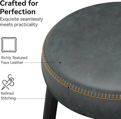 Counter Height Bar Stools, 26" H Backless Bar Stools Set of 4, Upholstered Faux Leather Kitchen Counter Stools, Mid Century Modern, Kitchen Island Home Bar, Pub, Black Blue