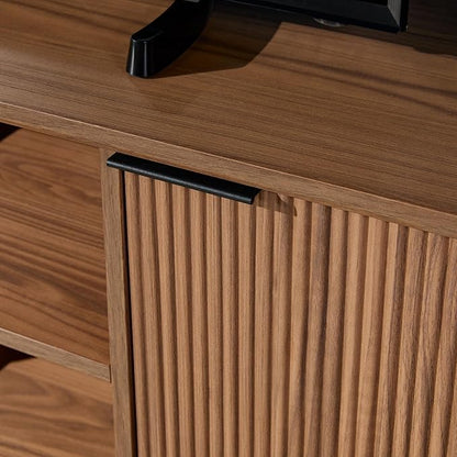 Walker Edison Modern Curved Reeded TV Stand for TVs up to 70 Inches, Credenza with Sliding Doors and Adjustable Shelves, TV Stand with Cord Management Cutout, 70 Inch, Mocha
