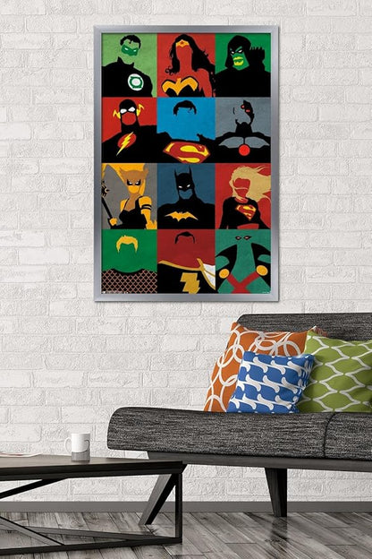 Trends International DC Comics - Justice League - Minimalist Wall Poster, 22.375" x 34", Silver Framed Version