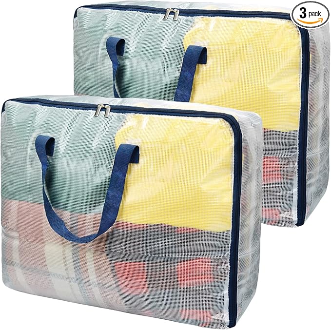 Clear Storage Bags with Zipper, 75L Extra Large Capacity - Closet, Underbed Storage Organizer for Clothes, Bedding, Comforter, Toys, Pillow & Blanket (2)