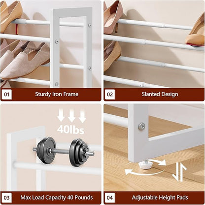 FAVOOSTY 3-Tier Expandable Shoe Rack, Adjustable Shoe Shelf Storage Organizer Space Saving Metal Free Standing Shoe Rack for Entryway Closet Doorway, White